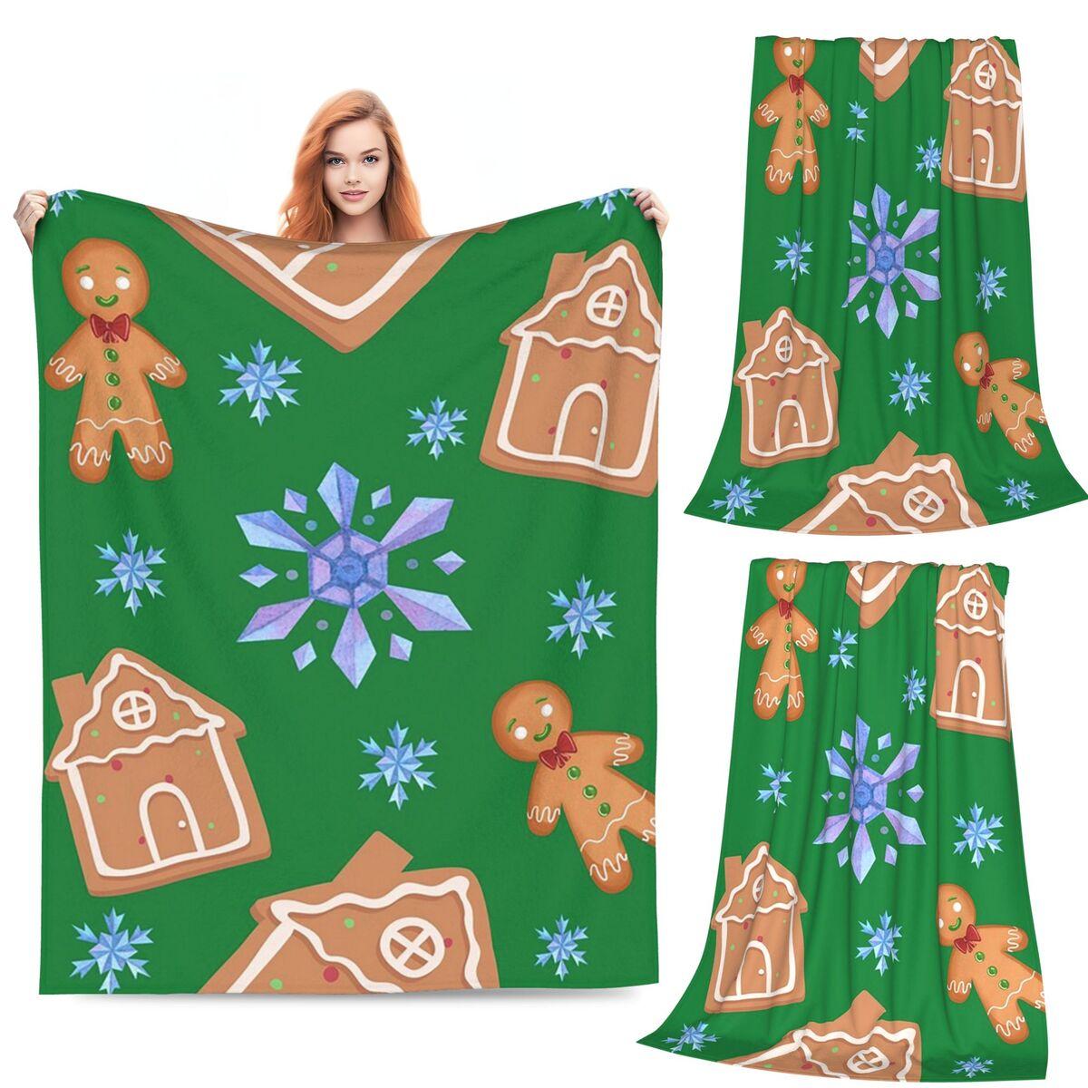 

Christmas Snowflake Gingerbread Blanket Soft Warm Flannel Throw Blanket Cover for Bed Living room Picnic Travel Home Sofa 80x120cm