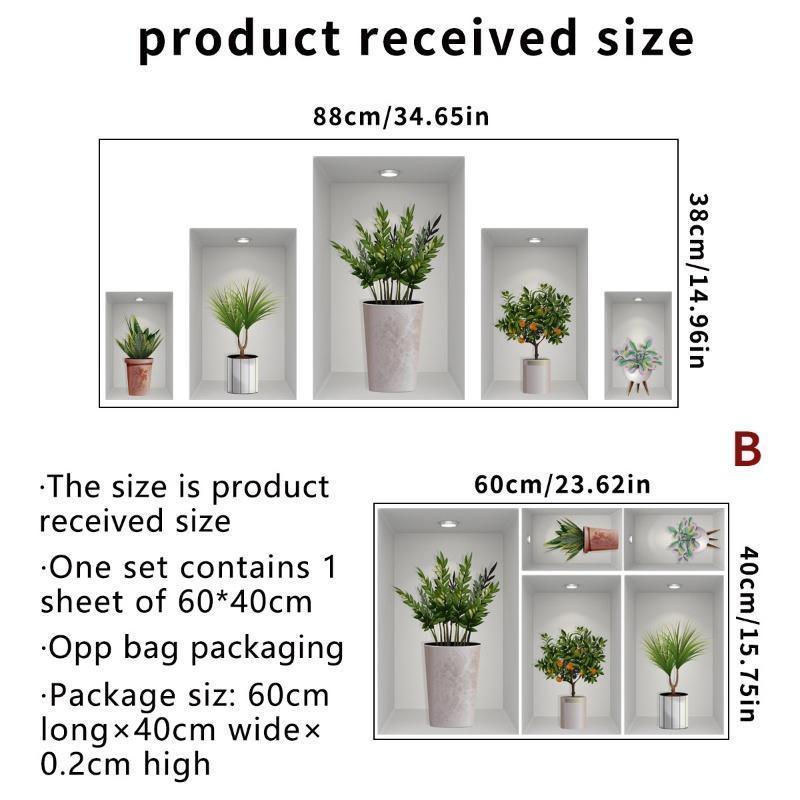 New PVC 3D Simulation Green Plant Potted 3D Wall Stickers Living Room Background Study Office DIY Waterproof Decorative Stickers