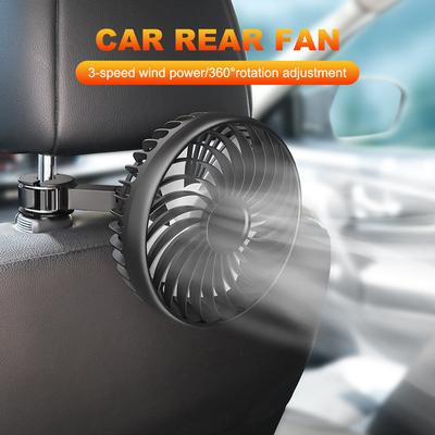USB Powered Car Rear Seat Fan 360 Rotatable Car Seat Headrest Fan 3 Speeds Cooling Backseat Fan for Sedan SUV Truck Van Backseat