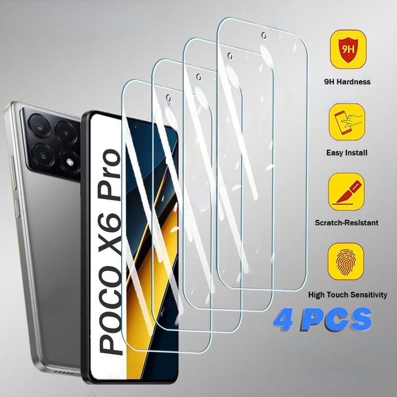 

4 шт., закаленное стекло для Xiaomi POCO X6 F5 X5 M6 Pro, защитная пленка для экрана для POCO X6Pro F5Pro X5Pro X6 X5 F5 Pro, стеклянная пленка