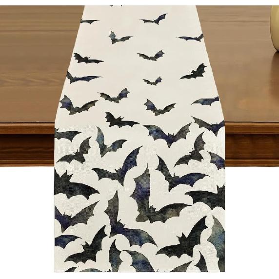 Halloween Table Runner 13x72 Inch Kitchen Dining Retro Gothic Crow Skull Roses Table Decor for Indoor Outdoor Farmhouse Home Holiday Party Decoration