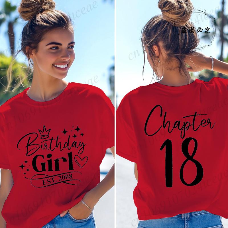 Ragazza del Compleanno Nata nel 2008 Magliette da Donna Regali Divertenti per Ragazze T-shirt Capitolo 18 Ragazza del 18° Compleanno Top Grafici Abbigliamento Femminile
