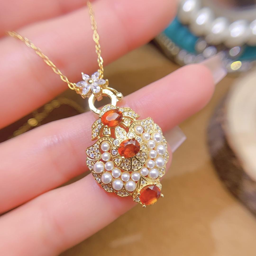 Real Natural Fanta Garnet Link Chain Pendant Necklace 925 Sterling Silver Rhodium Luxury Jewelry for Sensitive Skin Party Gift золотой