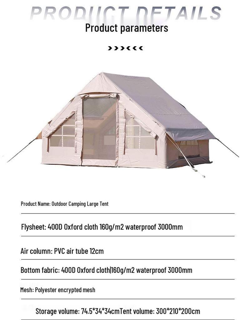 Windproof PVC Inflatable Tent for 3-4 People with Thickened Air Columns