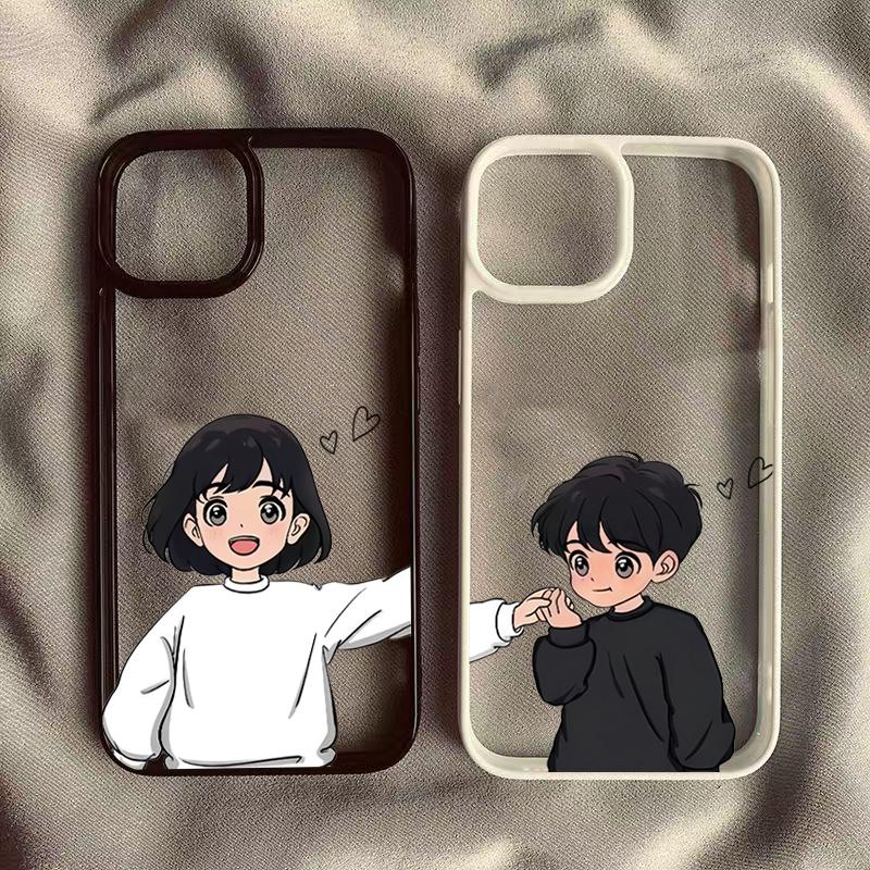 Sweet Girl & Boy Couple Paired Funda Iphone Case For iPhone 17 16 15Pro Max 11 12 13 14Pro Plus Shockproof Carcasa Iphone Shell