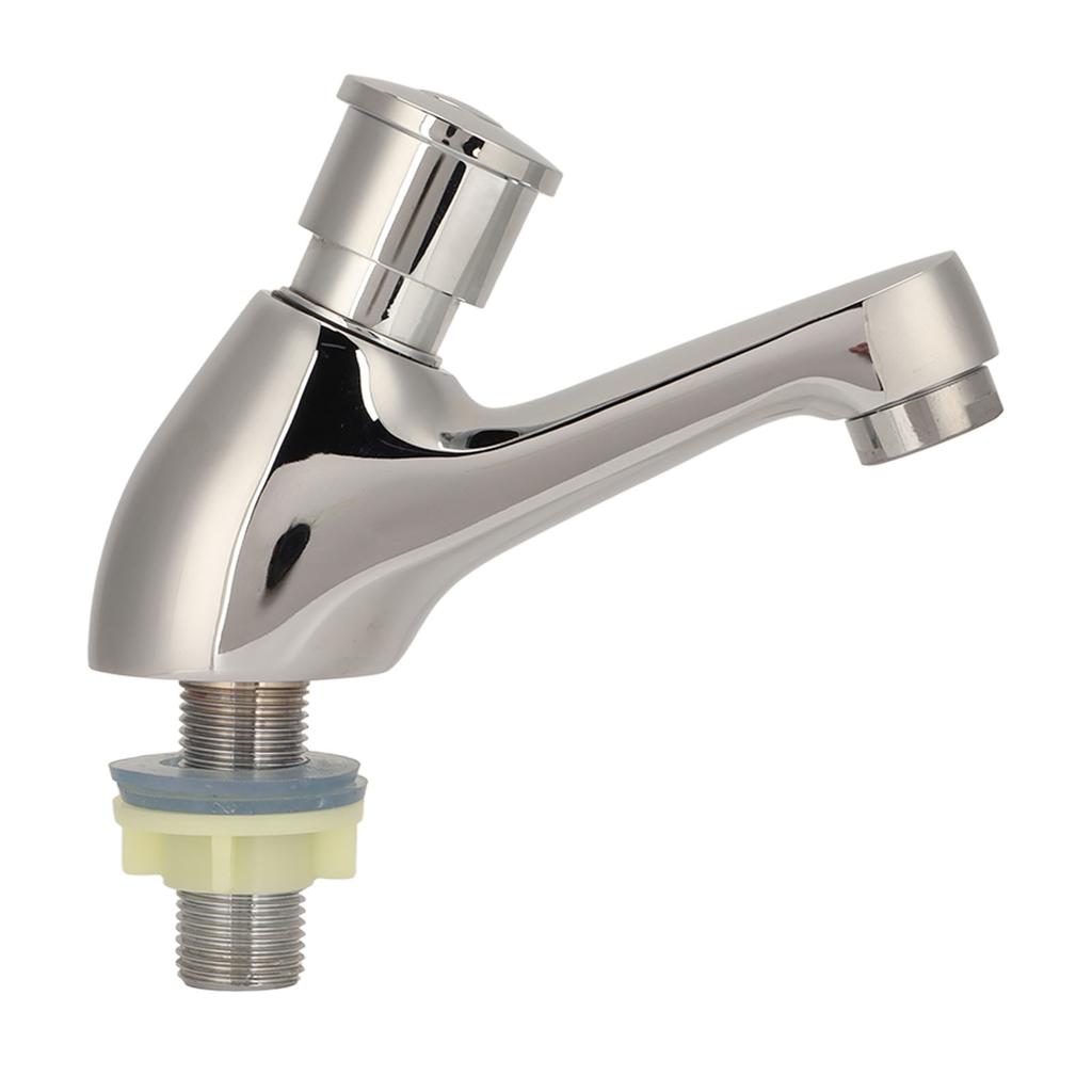 Time Delay Silver Faucet Single Tube Cold Water Basin Taps G1/2 Thread for Home Kitchen Bathroom