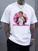 Casual Graphic T-shirt with Bold Pink 'IT's MEGSSA' Print & Character Design - Black Round Neck Short Sleeve Tee