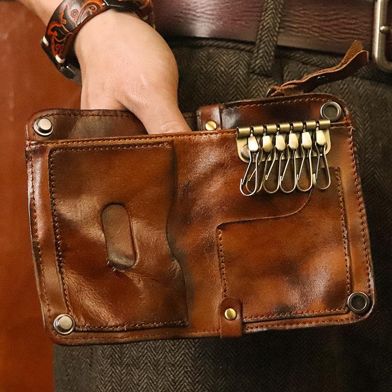 New Vegetable Tanned Leather Wallet, Men's Cowhide Multifunctional Three In One Card Bag, Key Bag