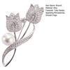 Women Brooch High-Gloss Rhinestone Inlay Imitation Pearl Decor Sparkling Tulip Design Lapel