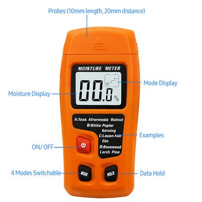 Medidor digital de umidade de madeira, tipo pino, lcd, retroiluminado, portátil, testador de umidade de madeira, 4 modos comutáveis