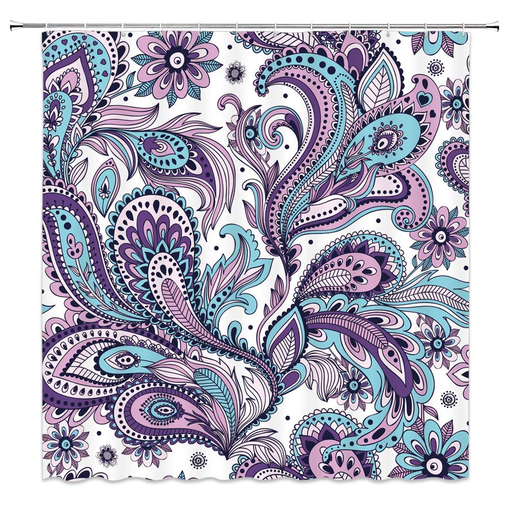 Boho Floral Shower Curtain for Bathroom,Paisley Mandala Shower Curtains,Colorful Bathroom Curtain,Durable Waterproof Bath Screen