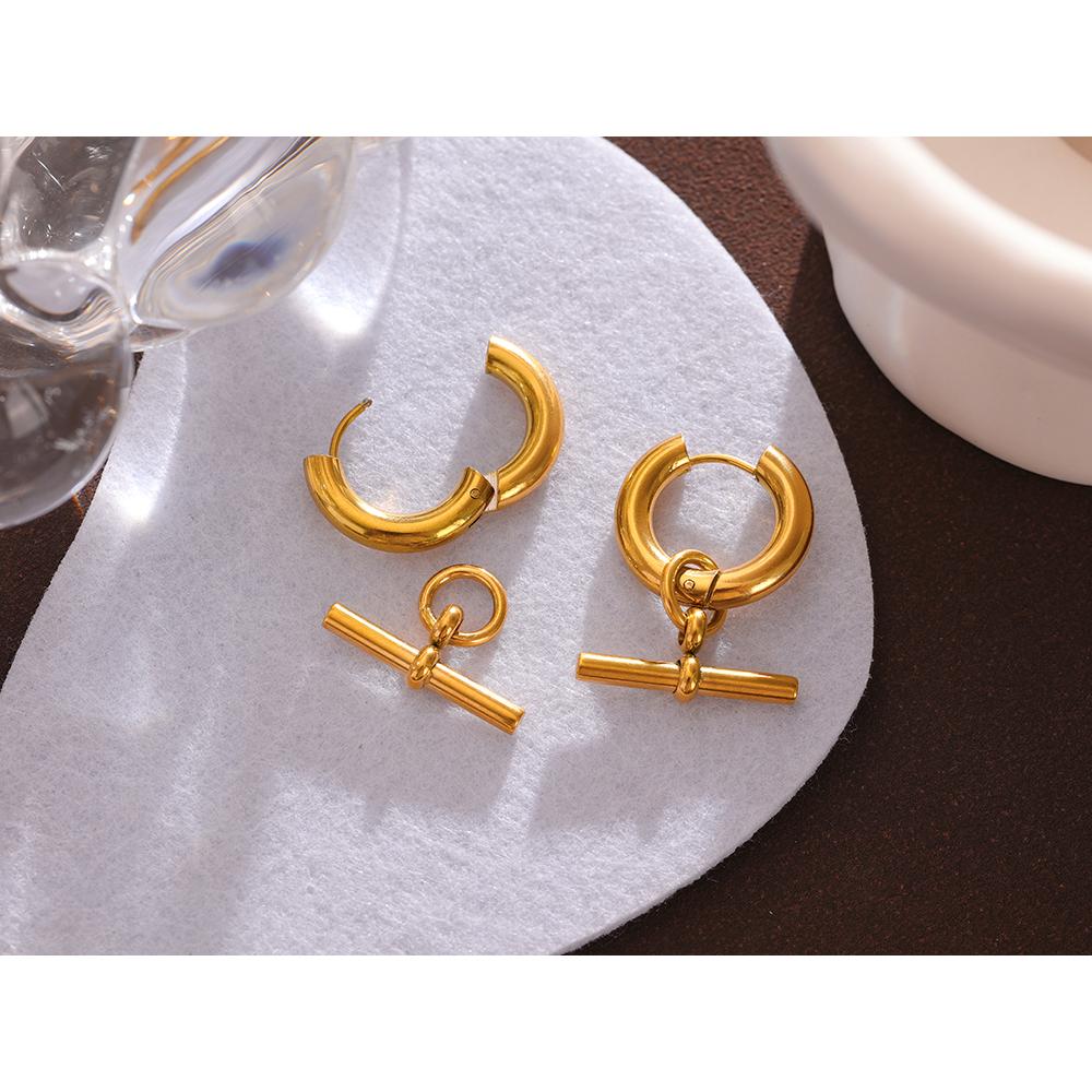 Yhpup Stainless Steel Unusual Earrings Statement Metal Golden Geometric Huggie Earrings Trendy Jewelry for Women Office Gfit