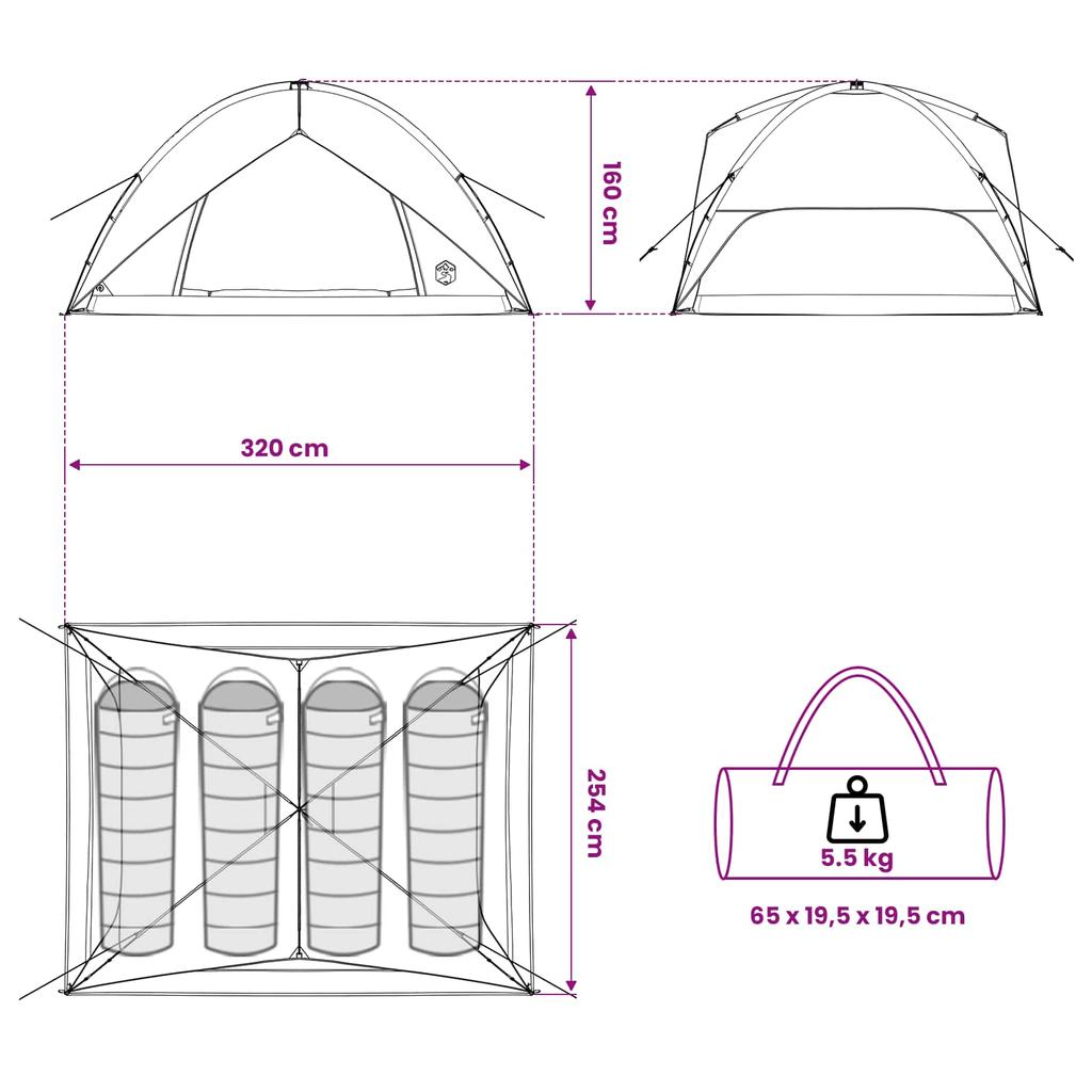 Camping Tent with Rainfly Waterproof Dome Olive Green