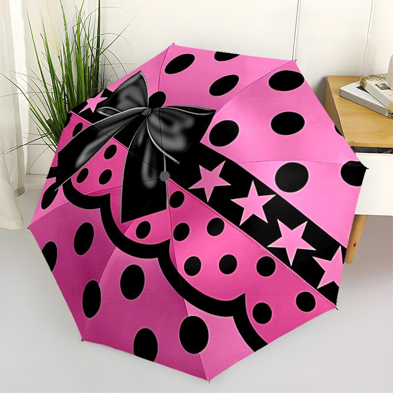 

1pc Polka Dots BowAutomatic Open/close Folding Umbrella, Compact Portable Travel Umbrella, Perfect Birthday/Holiday, Cute Umbrella y030