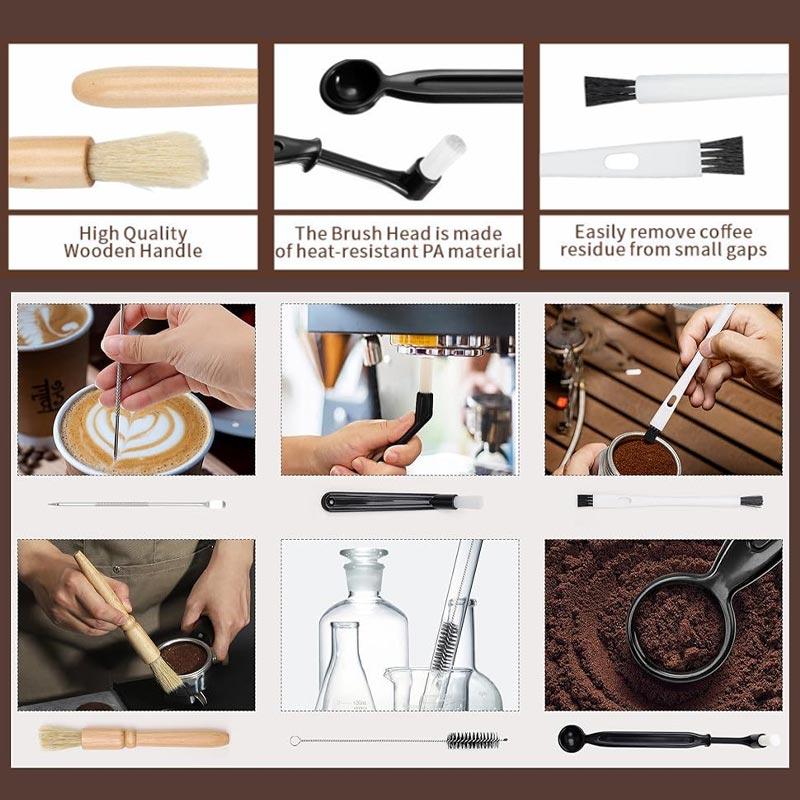 1 Set Coffee Machine Cleaning Brush Espresso Brush Kit Wooden Coffee Grinder Machine Duster Set