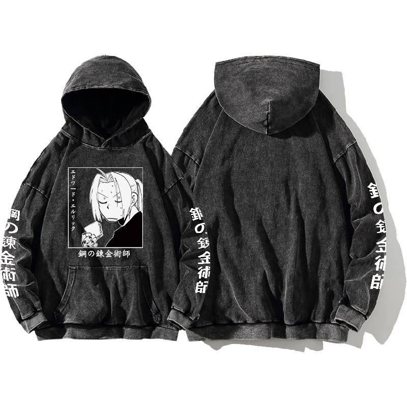 Fullmetal Alchemist Anime Clothing Edward Elric Printed Men Women Washed Cotton Hoodies Oversized Sweatshirt Harajuku Streetwear