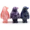 Cute Penguin Statue Natural Amethyst Rose Quartz Healing Crystals Stones Carving Reiki Animal Figurines Crafts Room Decoration