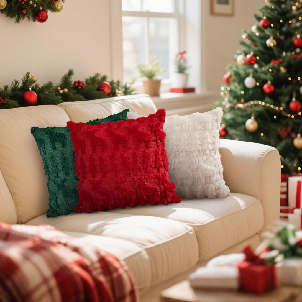 Christmas Pillowcase, Plush Snowflake, Christmas Tree, Embroidered Wool, Living Room Sofa Cushion, Holiday Party Decoration Pillow Cover