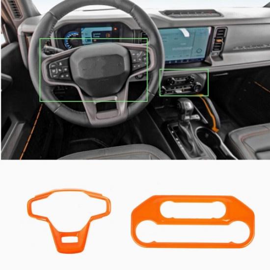 Center Console Steering Wheel Air Condition Decor Cover Trim For Bronco Orange