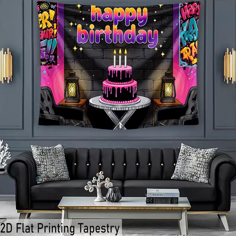 2D Happy Birthday Backdrop Banner, Graffiti Style Pink and Black Party Decor