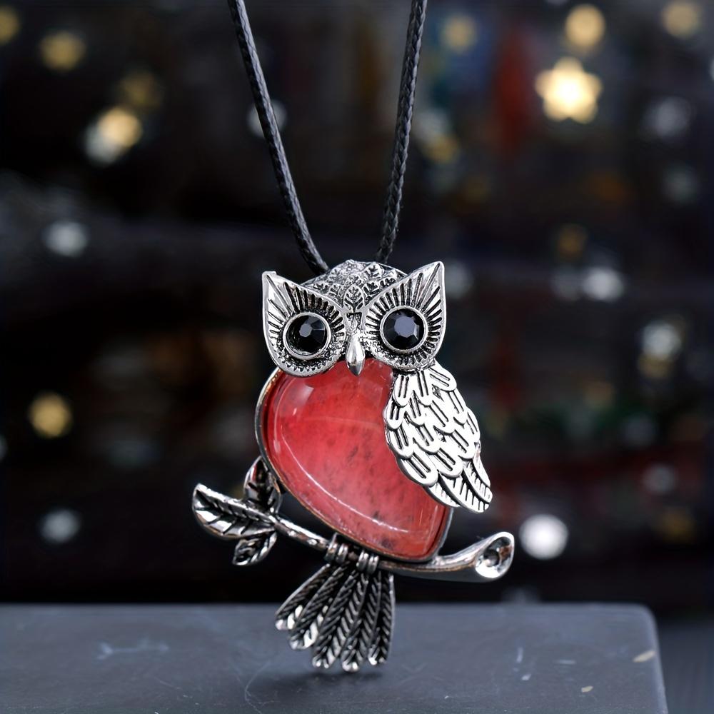 1pc JXMYBA Artificial Crystal Owl Pendant Necklace, Amethyst Rose Quartz Faux Gemstone Lucky Jewelry, Women'S Handmade Stone Pendant with Artificial F