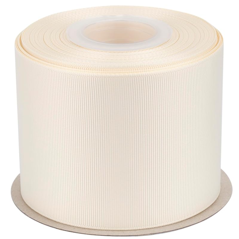 

[Tekdeere]Width 75mm solid ivory grosgrain ribbon, perfect for gift wrapping, sewing, hair accessories, wedding decorations - 22 meters/roll