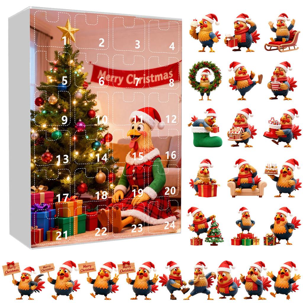 Christmas Countdown Box With Chicken Shaped Acrylic Tree Ornaments For Holiday Decor