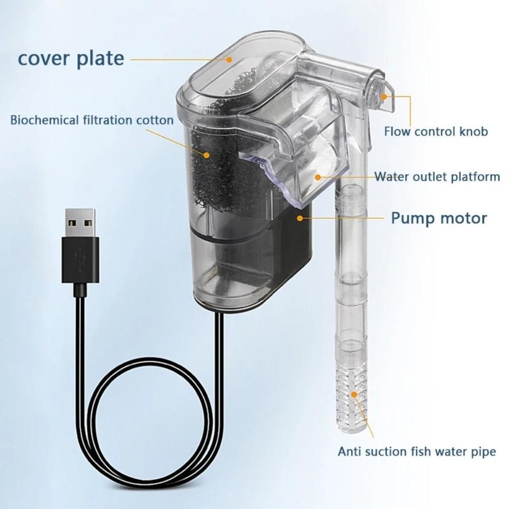 Quiet USB Aquarium Filter 2.5W Mini Hanging Filter Flow 250H/L Suspended Filter Fish Tanks Below 30cm