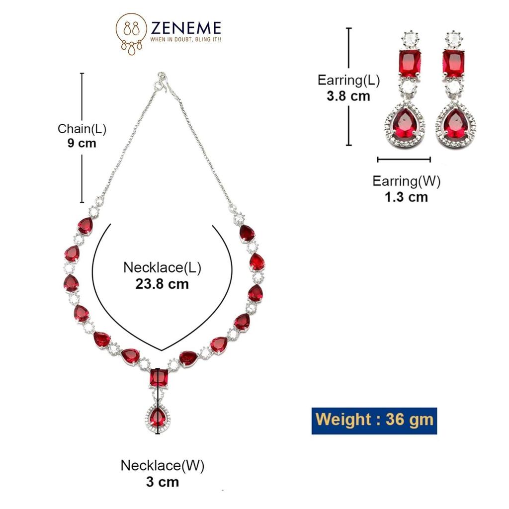 Rhodium-Plated American Diamond Studded Fashionable Necklace With Earrings Jewellery Set For Girls and Women