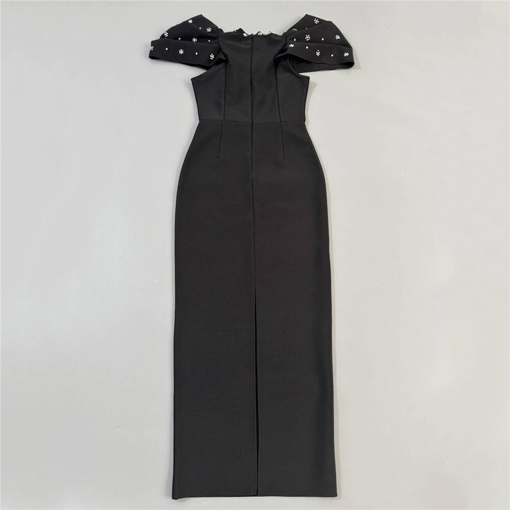 European-American Elegant Bandage Dress with Pleated Design and Rhinestone Accents