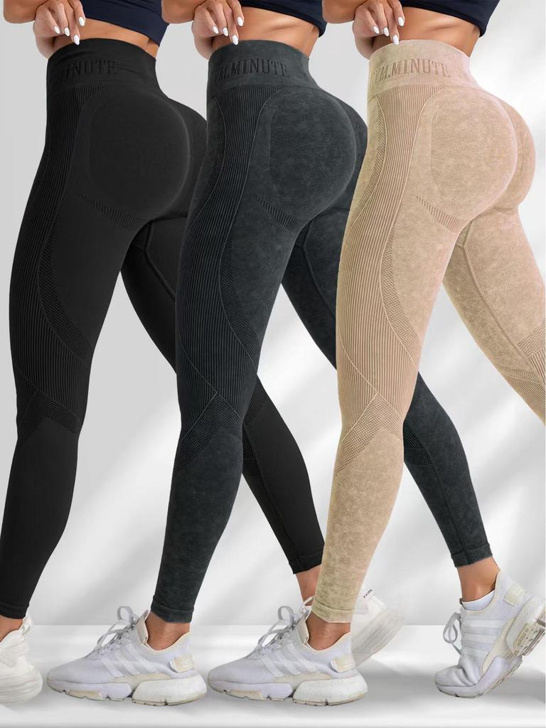 Seamless Women's Yoga Pants: Sand Washed, Quick Dry, Butt Lifting, Tight Fit, Letter Print, Sports Fitness Long Pants