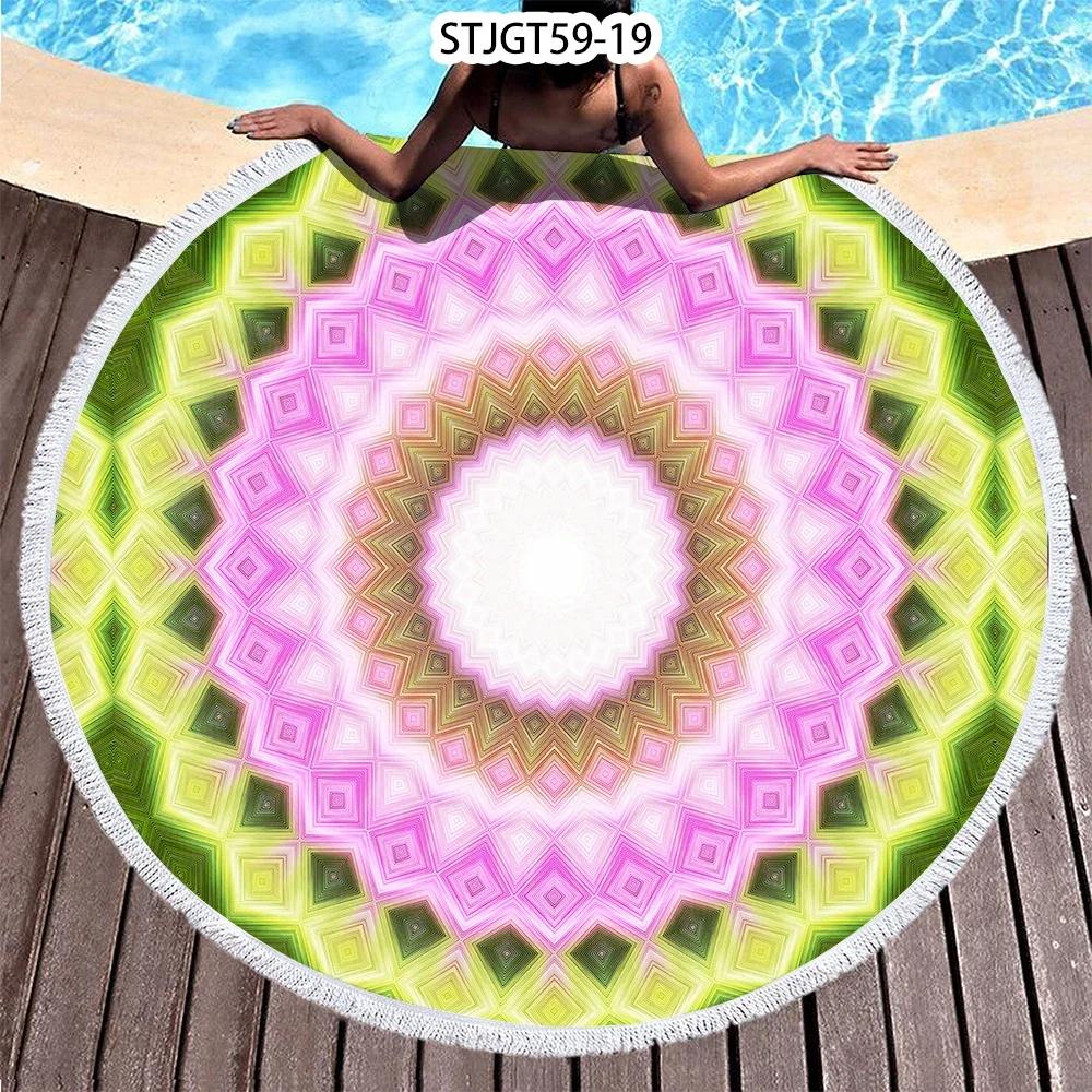 Microfiber Round Beach Towel Sport Scarf Mandala Circle Serviette De Plage Toalla Playa Swimming Bath Towel with Tassel