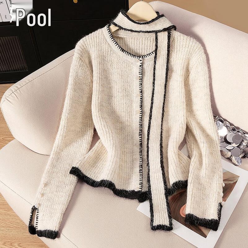 

Women s Wool Blend Round Neck Soft Knit Cardigan One Size