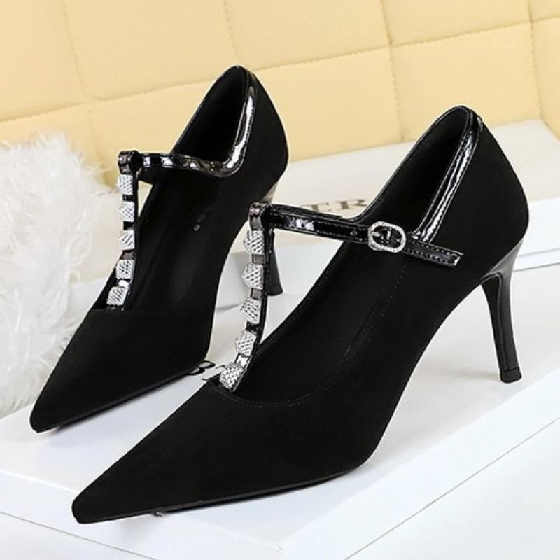 Fashion New Banquet Fashion Silver Rivet T-String High Heels for Women with Shallow Mouth Slim Heels Women's Shoes Super High Heels