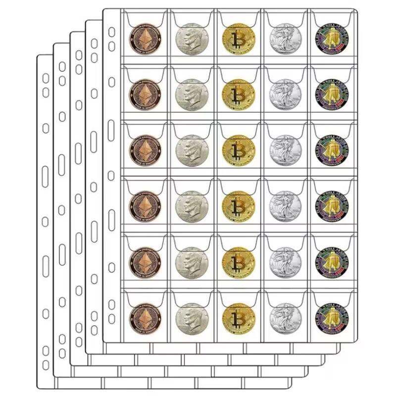 10Pcs Album For Coins 30 Pocket Coins Collection Page PVC Transparent Inside Pages Coins Loose Leaf Organizer Bag
