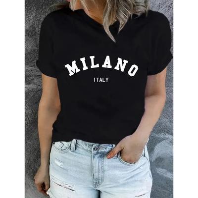 MILANO ITALIEN Letter Print T-Shirt Geschenk für italienischen Reisenden Minimalistisches Letter T-Shirt Mode Sommer Damen Kurzarm