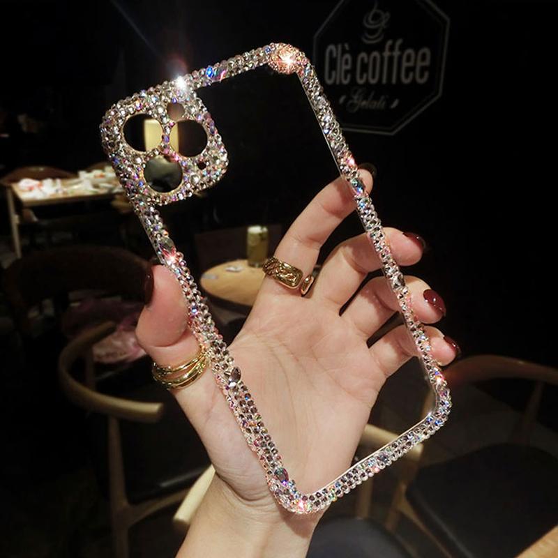 For iPhone15 14 13 12 11 Pro Max X XR XS Transparent All Inclusive Drop Resistant Soft Silicone Protective  Diamonds Phone Case Goddess Luxury Flash
