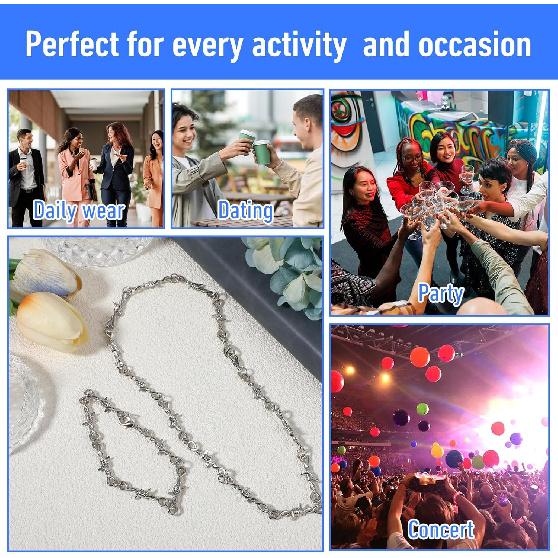 Yolev Barbed Wire Necklace and Bracelet Set Punk Thorns Barbed Wire Choker Silver Metal Grunge Jewelry Barb Wire Necklace Hiphop Rock Goth Chain for