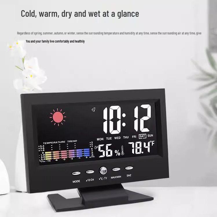 Multifunctional Weather Clock: Electronic Voice-Activated Alarm with Thermometer and Humidity Meter