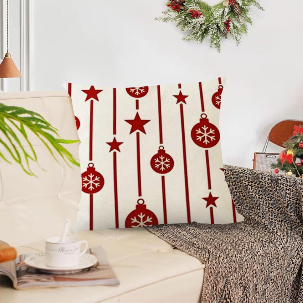 Christmas Pillowcase Red Christmas Tree Snowflake Print Pillowcase