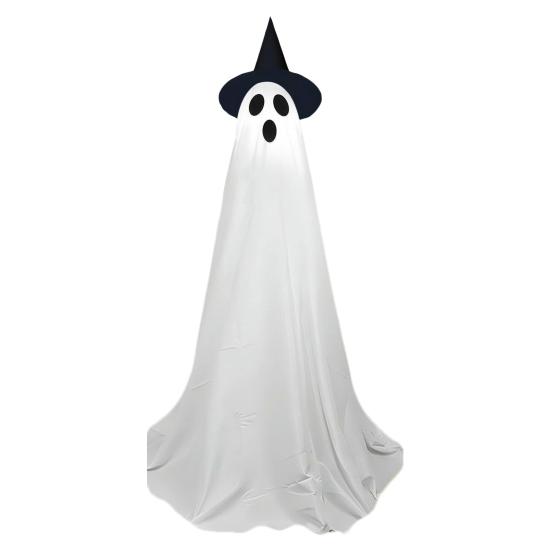 Large Lighted Ghost Halloween Decoration Outdoor Standing Light-up White Ghost with Witch Hat for Home Yard Garden Lawn Porch Decor