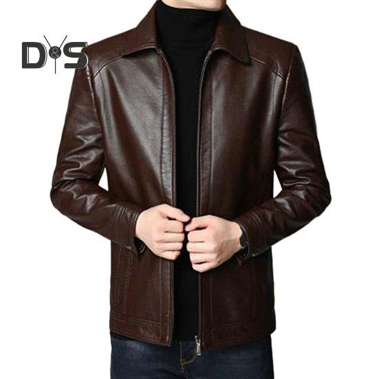 Chaqueta de Hombre Piel Sintética Color Sólido Cuello Alto Suave Grueso Cálido Manga Larga Cremallera Protección del Cuello Motocicleta A Prueba de Viento Chaqueta Fresca Otoño Invierno