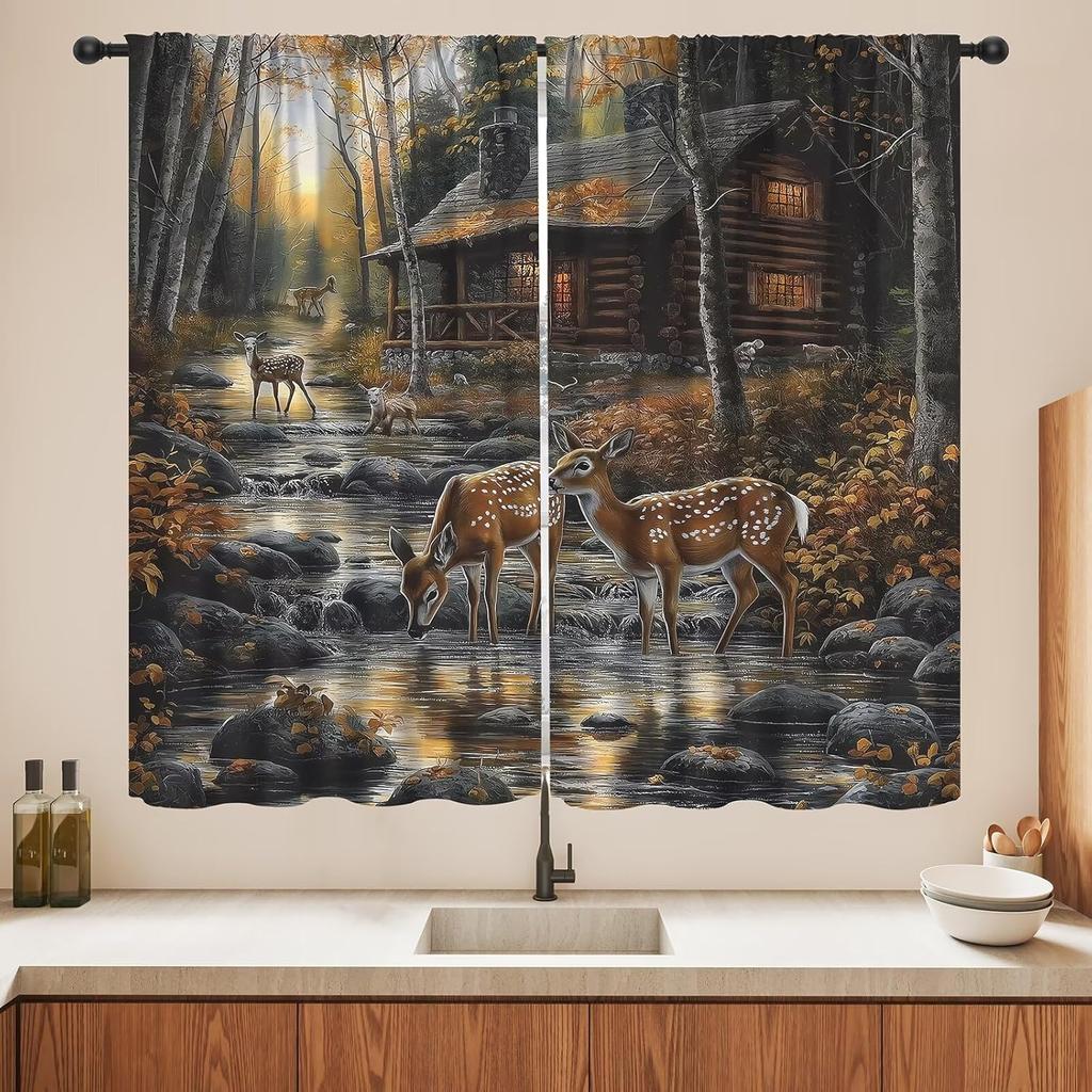 Blackout Wolf Curtains Retro Nature Wildlife Drapes Aurora Forest Wolves Animal Pattern Window Treatments Curtain Living Made Of Polyester Washable