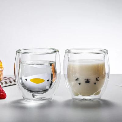 Nouvelle tasse à café double couche en forme d'ours mignon de 280 ml, tasse en verre double, dessin animé, animal, lait, dame, chat, canard, ours, cadeau de Noël