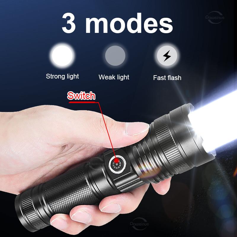 2000M Ultra Powerful Led Flashlight High Power White Laser Torch Built-in Battery Super Bright Flashlights Rechargeable Lantrens