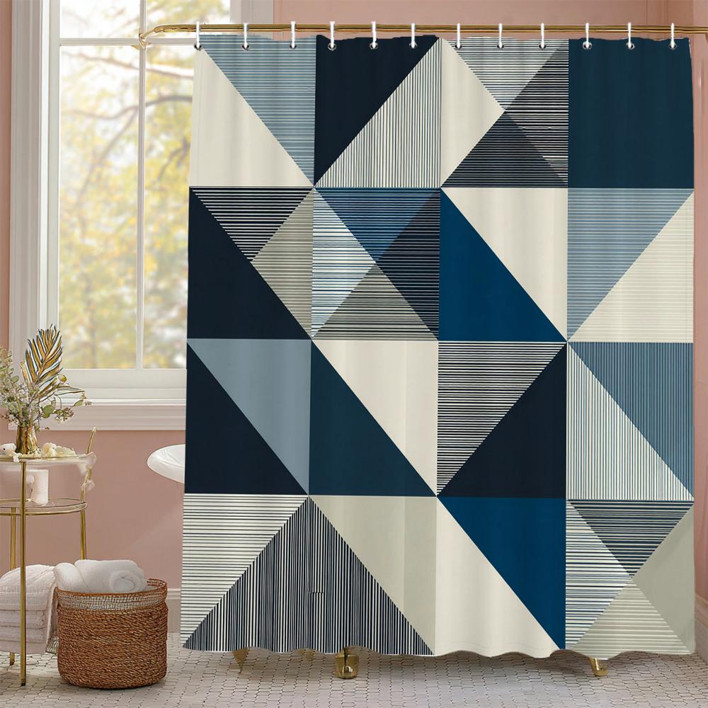Modern Geometric Plaid, Mosaic Graphic Shower Curtain, Bathroom Decorative Shower Curtain, Waterproof Shower Curtain With Hooks W60H190(CM)-1 Pcs