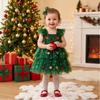 Children's Holiday Christmas Tree Tulle Dress with Spaghetti Straps Tiered Dress for Girls Party