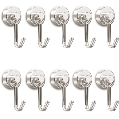 

Homion [Set of 10] Small, Rust-Resistant Stainless Steel Magnetic Hooks with Magnetic Attachments, 20mm Diameter, 10kg Vertical Load Capacity, Corrosi