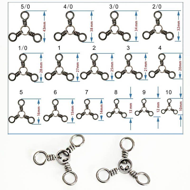 100pcs Swivels Fishing 3 Way Barrel Crossline Swivels Rolling Tackle Fishing