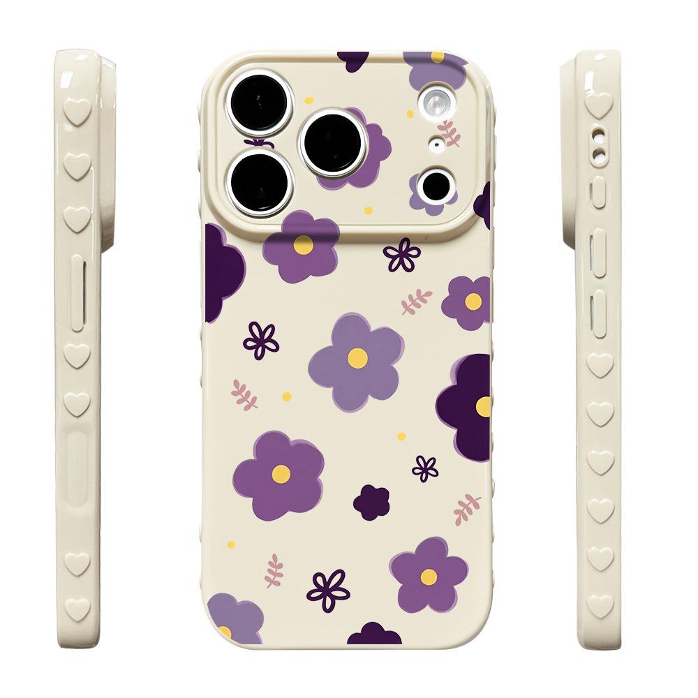 Purple Flower Applies To Apple 17 Protective Case Niche Creative 17Promax Mobile Phone Case New Anti-drop iPhone